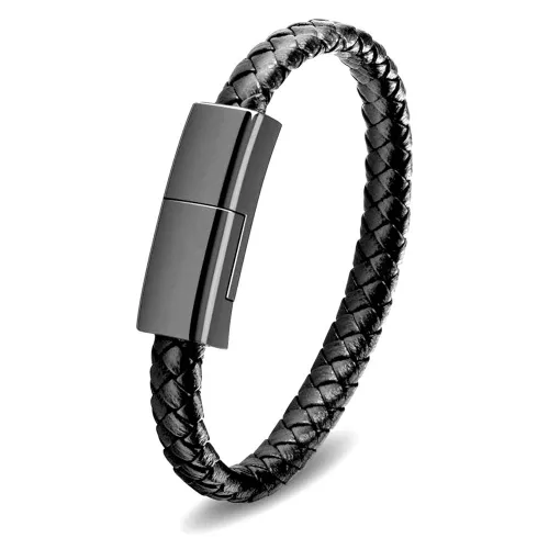 Cable de carga corto tipo C portátil pulsera de moda cargador 8.9 pulgadas personalidad punk trenzado cuero muñeca cable de transferencia de datos