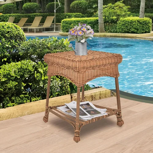 Miniatura 2 de Mesa auxiliar de mimbre de miel al aire libre