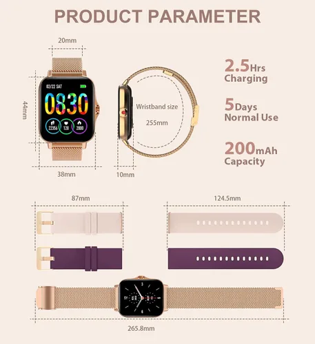 Miniatura 7 de Iaret Reloj inteligente para mujer (recepción de llamadas/marcación), reloj inteligente impermeable para teléfonos Android iOS de 1.7 pulgadas, Negro