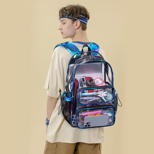Miniatura 36 de CAMTOP Mochila transparente resistente y transparente para estudiantes, escuela, trabajo, festival, viajes, deportes, Beige, Mediana, Camtop Mochila