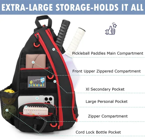 Miniatura 4 de Bolsa de pickleball SunForMorning, mochila táctica de pickleball para mujeres y hombres, bolsa de hombro ajustable con gancho de cerca y botella