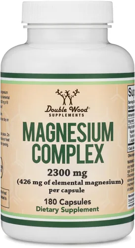 Suplemento complejo de magnesio 180 cápsulas (426 mg de magnesio elemental proporcionado por 2,300 mg de ocho formas diferentes de magnesio) MAG-8