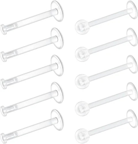Miniatura 5 de Mayhoop Aretes transparentes para el trabajo, deportes, cirugía, bioflex, labio, hélice, cartílago, tragus, labio, piercing transparente, joyería