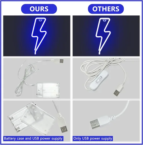Miniatura 3 de Letreros de Neón Rayo Letrero de Luz de Neón para Decoración de Pared, Alimentado por Batería o USB Luz LED de Rayo Letrero de Neón para Dormitorio