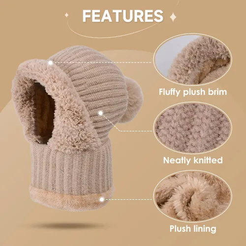 Miniatura 4 de Gorro 3 en 1 con bufanda y máscara, pasamontañas de punto, resistente al viento, talla única, sombrero y bufanda para mujer