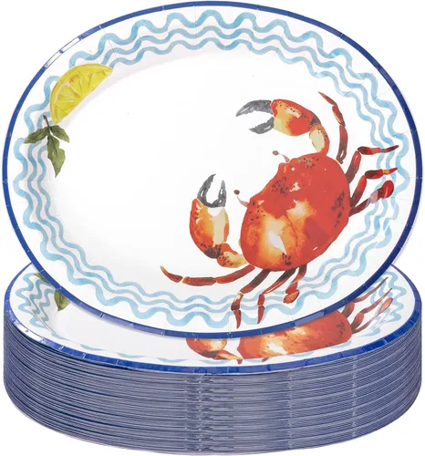 Miniatura 31 de WDF Paquete de 50 platos florales ovalados de papel, platos llanos desechables grandes de 10 x 12 pulgadas, platos desechables florales