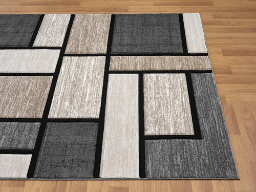 Miniatura 7 de Alfombra moderna de 5 x 7 con geometría de arena para sala de estar, comedor y dormitorio, alfombra de pasillo tallada a mano, poliéster duradero