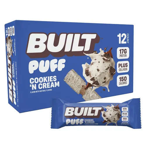 Miniatura 13 de Built Puffs - Barras de proteínas de 12 unidades, barras energéticas altas en proteínas, colágeno, sin gluten, cubiertas de chocolate, bajas