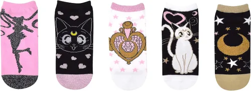 Sailor Moon - Calcetines de corte bajo con purpurina (5 pares) - Calcetines brillantes para mujer, regalo de cosplay que no se muestran, se adapta a