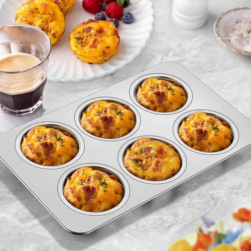 Miniatura 3 de Homikit Paquete de 2 Moldes para Muffins, Molde de Acero Inoxidable para Hornear Cupcakes con 6 Cavidades de Tamaño Regular, Bandeja de Metal