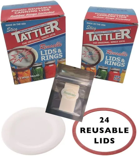 Miniatura 4 de El paquete de tapas reutilizables para conservas incluye 12 tapas y anillos de boca ancha y 12 de boca regular y 24 etiquetas solubles para tarros