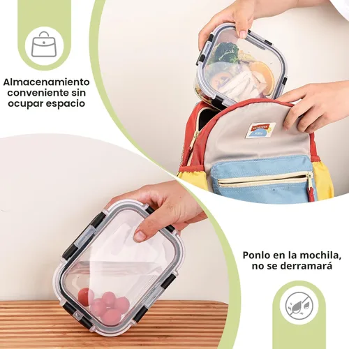 Miniatura 3 de Liuruiyu - Paquete de 8 contenedores de vidrio para almacenamiento de alimentos con tapas, contenedores para preparación de comidas, cajas Bento