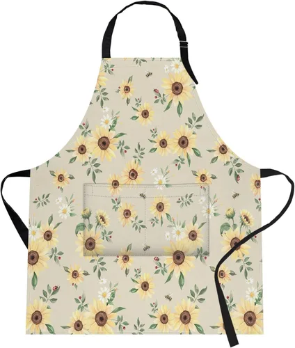 Miniatura 28 de Britimes Delantal de cocina para el hogar, cocina, horneado, jardinería, para mujeres y hombres, con bolsillos, beige, abstracto, textura
