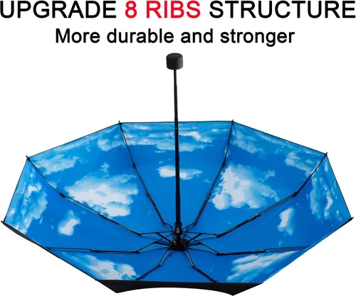 Miniatura 6 de Goothdurs - Mini paraguas unisex compacto para viaje, a prueba de viento, plegable, ligero, para sol y lluvia, con protección UV del 95 %