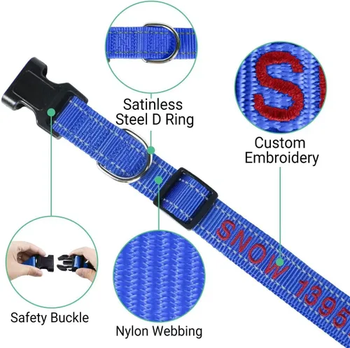 Miniatura 4 de Collares de perro personalizados con nombre y número de teléfono, tamaño S ajustable para niños pequeños, niñas, perros, collar reflectante