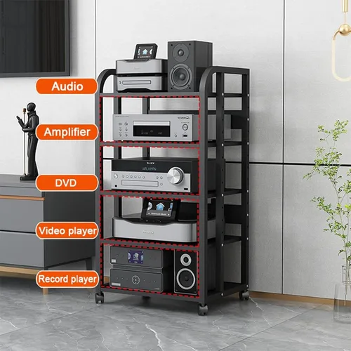 Miniatura 3 de Estante esquinero de 5 niveles para medios AV, organizador de componentes estéreo de entretenimiento con estante de madera ajustable en altura