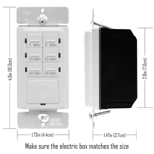 Miniatura 8 de Enerlites Interruptor temporizador de cuenta regresiva para ventiladores de baño y luces del hogar, configuraciones de 1-5-10-15-20-30 minutos