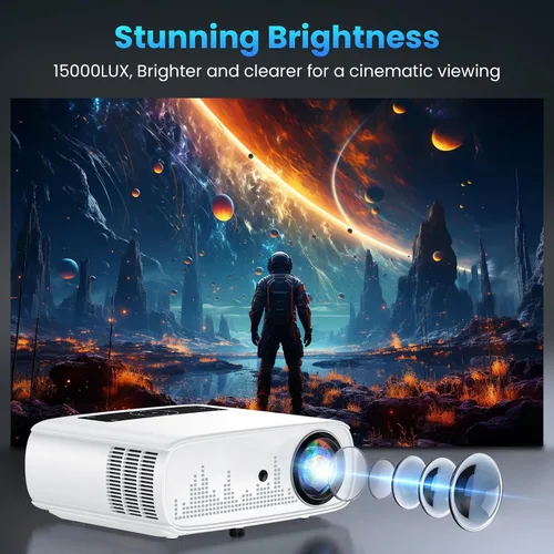 Miniatura 2 de GROVIEW Proyector, 15000lux 490ANSI nativo 1080P WiFi Bluetooth proyector, proyector de video de 300 pulgadas, compatible con 4K y zoom, Blanco