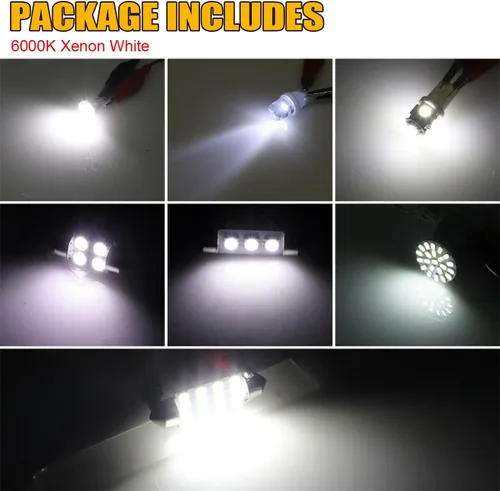 Miniatura 4 de AUCELI 42 piezas de bombillas LED para coche, juego de luces interiores de auto, bombilla de repuesto súper brillante T10 de 31 mm 36 mm 41 mm