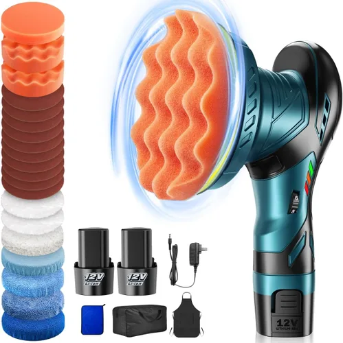 Kit de pulidor inalámbrico para automóvil, máquina de cera pulidora aleatoria de doble acción de 6 pulgadas para detalles de automóviles, 2 baterías