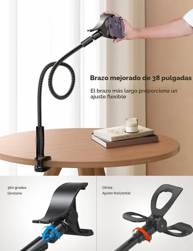 Miniatura 2 de Lamicall Soporte para teléfono con cuello de cisne, brazo flexible, 38 pulgadas de longitud total, clip de abrazadera ajustable 360, soporte