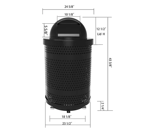 Miniatura 3 de Bote de basura de metal perforado termoplástico de 32 galones con tapa de cúpula de espuma estructural, color negro