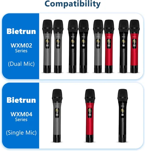 Miniatura 2 de Bietrun Receptor de micrófono inalámbrico UHF WXM02/WXM04, batería recargable de 720 mAh, rango de 160 pies, salida de 1/4 pulgadas para karaoke