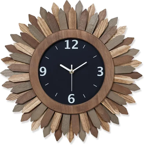 Miniatura 10 de Honiway Reloj de pared a pilas de 12 pulgadas, de madera rústica, bohemio, con diseño sunburst, reloj de pared decorativo silencioso sin tictac