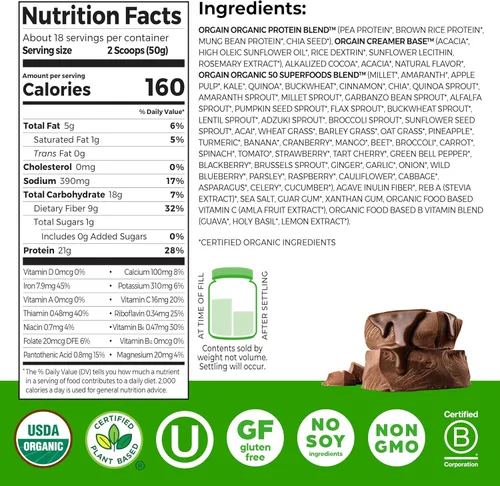 Miniatura 2 de Orgain proteína orgánica a base de plantas + polvo de superalimentos