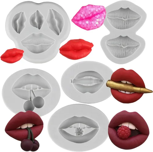 Miniatura 10 de Moldes de silicona con temática de maquillaje, moldes para fondant, para besos, labios, lápiz labial, perfume, pestañas, cepillo para decoración