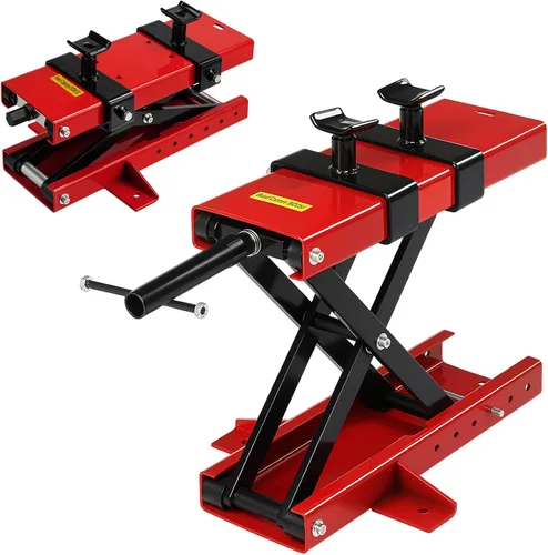 Miniatura 9 de TUFFIOM 1100LBS Gato de elevación de tijera para motocicleta, altura ajustable con superficie superior de goma y pin de seguridad, soporte central