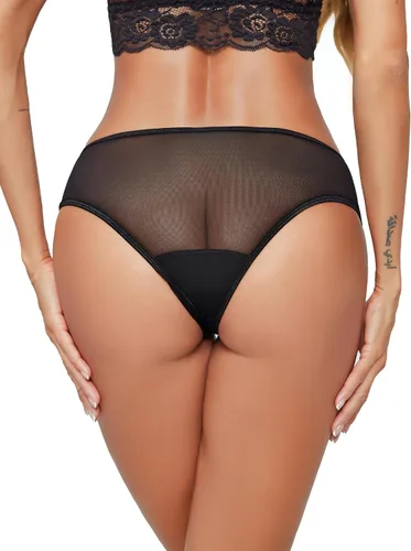 Miniatura 6 de Avidlove Bragas sexy para mujer, paquete de bragas de malla bordadas con mariposa