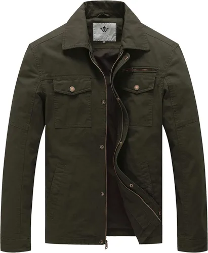 Miniatura 15 de WenVen Chaqueta de solapa militar de algodón de lona casual para hombre