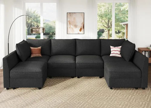 Miniatura 38 de HONBAY Sofá seccional modular con almacenamiento en forma de L sofá seccional, sofás convertibles para sala de estar - verde