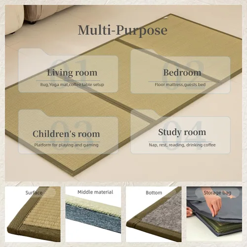 Miniatura 5 de MustMat Tatami Mat - Colchón de suelo japonés individual XL, plegable, colchón de cama Rush Grass(Twin_xl-39 x 82 pulgadas)