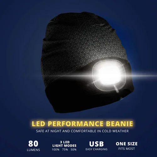 Miniatura 2 de Gorros y diademas reversibles con forro polar de rendimiento LED para correr 3 modos de luz, midnight, talla única