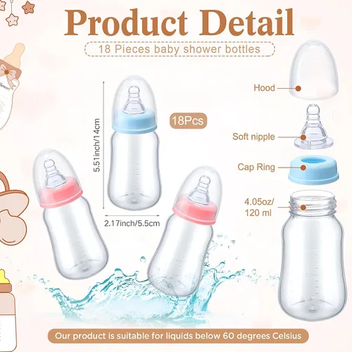 Miniatura 3 de Roowest Bottle Chug Baby Shower Games Favores que incluyen 18 botellas con 1 botella de chug de madera para revelación de género y suministros
