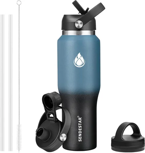 SENDESTAR Botella de agua de acero inoxidable de 40 onzas (fría durante 48 horas, caliente durante 24 horas), botella aislada al vacío de doble Azul
