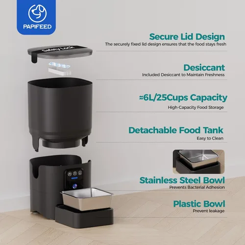 Miniatura 8 de PAPIFEED Comedero automático para gatos con cámara, 1080P HD y visión nocturna, dispensador de comida para gatos de 6 litros con aplicación