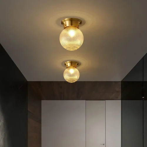 Miniatura 3 de Pattern Glass Semi Flush Mount Ceiling Lamp, Modern Globe Ceiling Light Brass Chandelier, Copper Pendant Lights E27 Ceiling Lighting Fixtures for