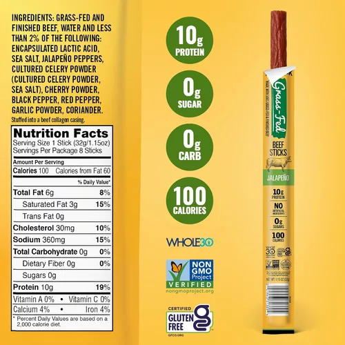 Miniatura 2 de Tillamook Country Smoker Palitos de Carne de Res 100% Alimentada con Pasto, Cero Azúcar, Jalapeño, 1.15 Onzas (Paquete de 8) Whole 30, Sin OMG