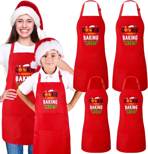 Miniatura 7 de Suhine Paquete de 4 Delantales de Navidad para Adultos Verde Delantales de Cocina de Navidad para Cocinar Hornear Galletas Equipo Delantales a Juego