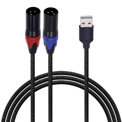 Poyiccot Cable amplificador auxiliar USB a XLR, cable de audio USB A a doble XLR macho, PC tipo A a estéreo divisor amplificador de potencia
