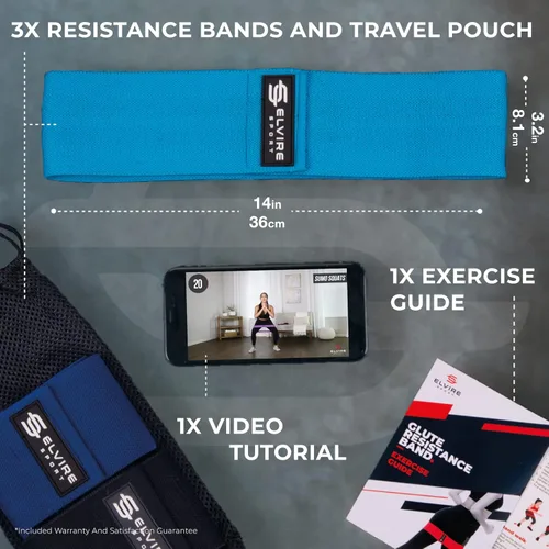 Miniatura 4 de ELVIRE - Bandas de resistencia de tela para entrenar Bandas de resistencia para ejercicio Juego de 3 bandas de resistencia Bandas de Azul &