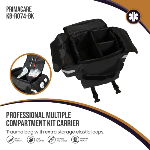 Miniatura 5 de Primacare KB-RO74-BK Bolsa de trauma de primera respuesta, 17 x 9 x 7 pulgadas, negro, organizador de suministros médicos EMT/EMS con separadores