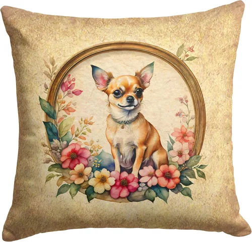 Miniatura 192 de Caroline's Treasures DAC2072PW1414 Affenpinscher and Flowers - Almohada decorativa de tela, lavable a máquina, para interiores y exteriores