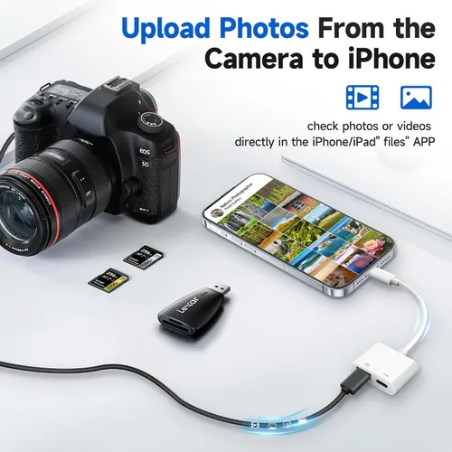 Miniatura 7 de [Certificado Apple MFi] Adaptador de cámara Lightning a USB 3.0 con puerto de carga, adaptador OTG de alta velocidad para iPhone iPad, compatible