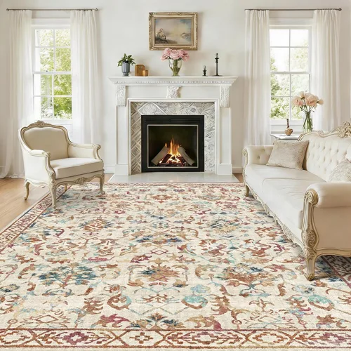 Miniatura 46 de Alfombra de área pequeña de 2 x 3 pulgadas, color beige, para entrada, baño, cocina, antideslizante, de pelo bajo, lavable, moderna alfombra bohemia