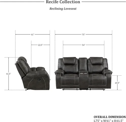 Miniatura 2 de Lexicon Juego de muebles de sala de estar de 2 piezas, juego de sofá reclinable manual de microfibra pulida con reposabrazos superior de almohada