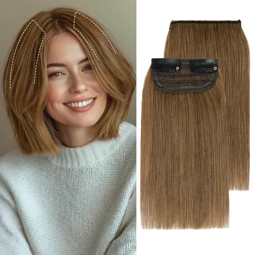 Miniatura 24 de S-noilite Extensiones de cabello corto con broches, 100% cabello humano real, 2 clips, extensiones con clip para mujeres con cabello delgado, añade